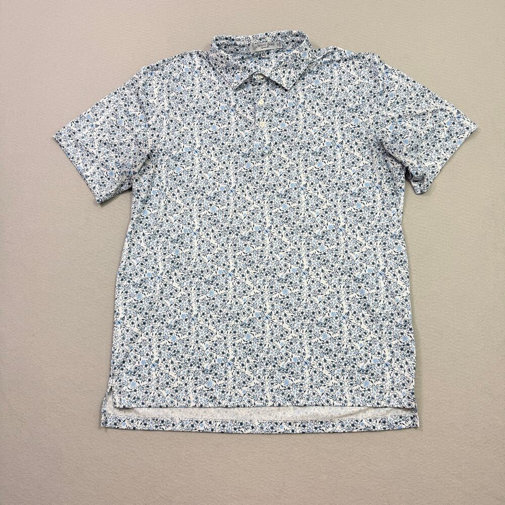 Henry Dean Sleepy Floral Print Performance Knit Polo Shirt Men's XL Blue White